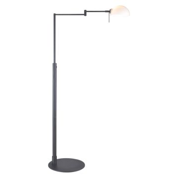 Kjøbenhavn gulvlampe, høyde 123 cm, Lesearm 35-58 cm, Opalt glass, Sort