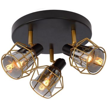 Nila 3 taklampe, Sort/Røykfarget glass