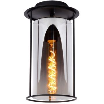 Dounia taklampe, høyde 29 cm, Matt Sort/Røykfarget glass