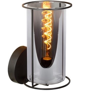 Dounia vegglampe (fast montering), høyde 27 cm, Matt Sort/Røykfarget glass