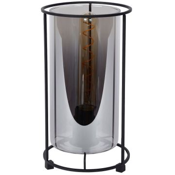 Dounia bordlampe, høyde 27 cm, Matt sort/Røykfarget glass