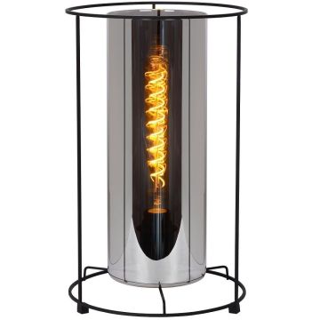 Dounia bordlampe, høyde 41 cm, Matt sort/Røykfarget glass