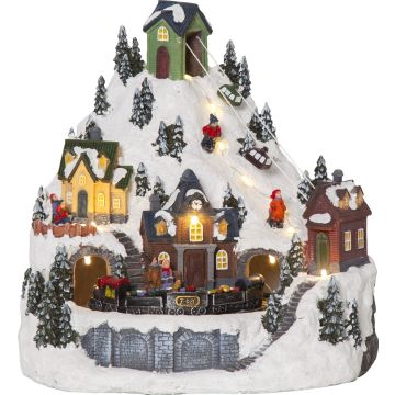 Alpville juleby taubane og togstasjon, høyde 10,5 cm, for batteri, med timer