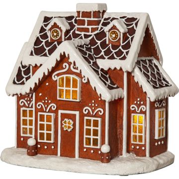 Gingerville dekorasjon pepperkakehus, varmhvit LED, med timer, bredde 26 cm