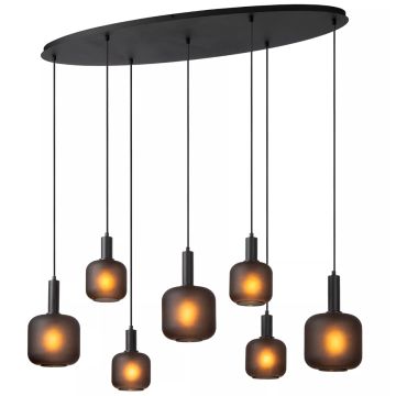 Eloise 7 klyngependel, diameter 150 cm, Røykfarget glass