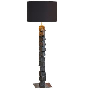 Nohr gulvlampe, Sort basalt / Stål, Høyde 150 cm, Sort tekstilskjerm