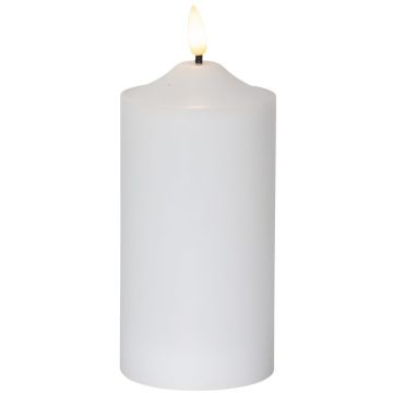 Flamme kubbelys, høyde 18 cm, for batteri, med timer, Hvit