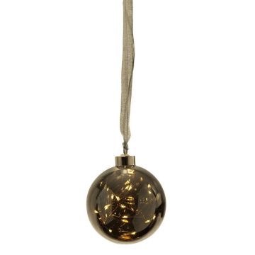 Glow glasskule diameter 10 cm, for batteri, med timer, duggdråper LED (x15), Røykfarget