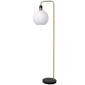 Julius gulvlampe, høyde 158 cm, Opalhvitt glass/ Sort marmor