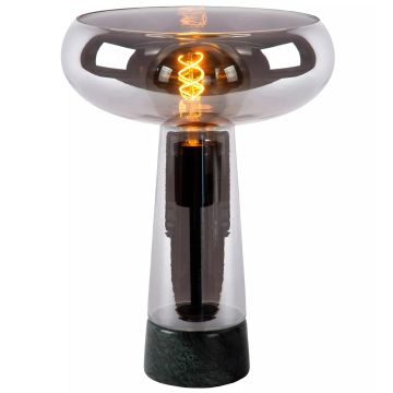 Listelle bordlampe, høyde 35 cm, Grønn marmor / Røykfarget glass