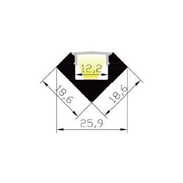 Aluminiumsprofil Lumistar 1919C, 2 meter, Hvit / Frostet avdekning