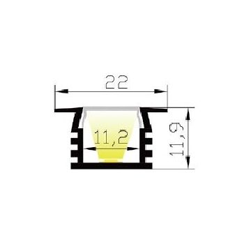 Aluminiumsprofil Lumistar 2212P, 2 meter, Aluminium / Frostet avdekning