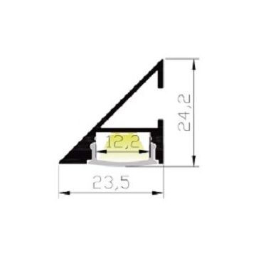 Aluminiumsprofil Lumistar 2323, 2 meter, Aluminium / Frostet avdekning