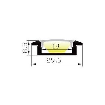 Aluminiumsprofil Lumistar 2908P, 2 meter, Aluminium / Frostet avdekning