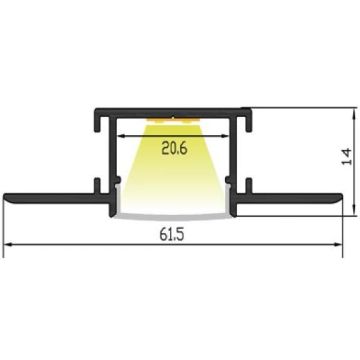 Aluminiumsprofil Lumistar 6214, 2 meter, Aluminium / Opalhvit avdekning