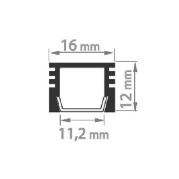 Aluminiumsprofil PDS4 (u/avdekning), anodisert, 2 meter, Sort (RAL9005)
