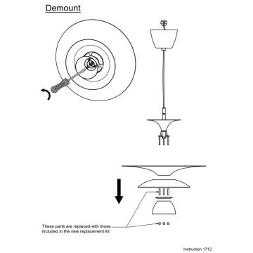 Reservedel - ombyggingssett for Picasso T1291 pendel, diameter 50 cm, Varmgrå utgave
