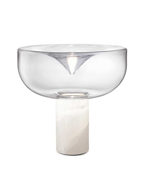 Aella Mini 30 T bordlampe, 2700K 650lm, med dimmer, høyde 28 cm, Hvit onyx/klart glass