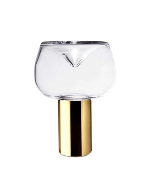 Aella Bold T bordlampe, 2700K 650lm, med dimmer, høyde 30 cm, Gullfarget/klart glass