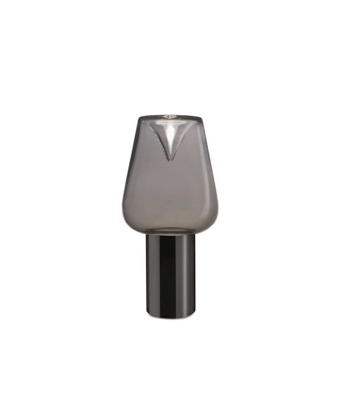 Aella Thin T Bordlampe, 2700K 650lm, med dimmer, høyde 35 cm fra Leucos, Gun Black/røykfarget glass