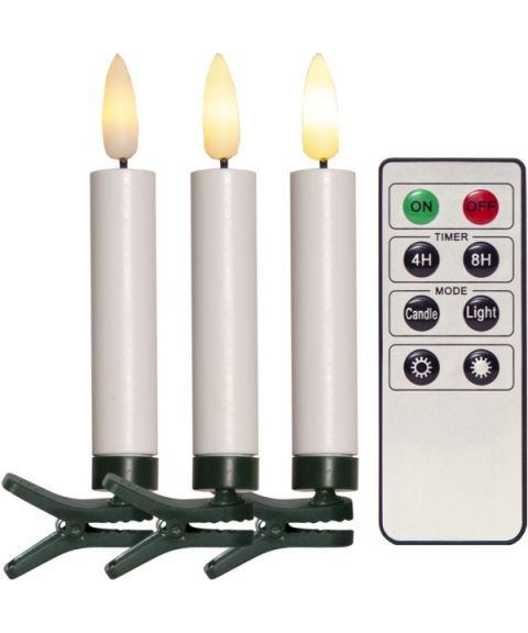 Flamme juletrebelysning trådløs, LED (x10) for batteri, med timer og fjernkontroll