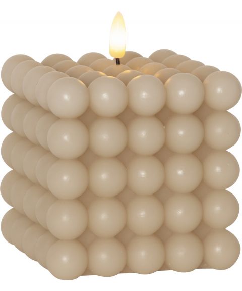 Dot Flamme kubbelys, høyde 12 cm, for batteri, med timer, Beige