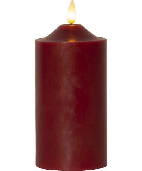 Flamme kubbelys, høyde 17 cm, for batteri, med timer, Rød