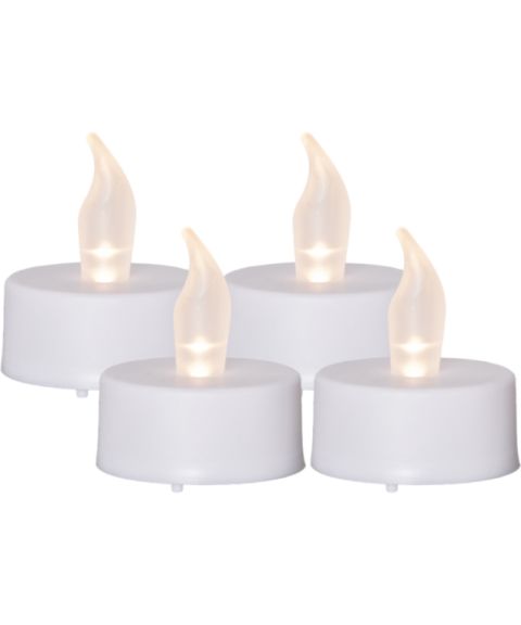 LED telys, høyde 4 cm, Hvit, med timer-funksjon, pakke med 4