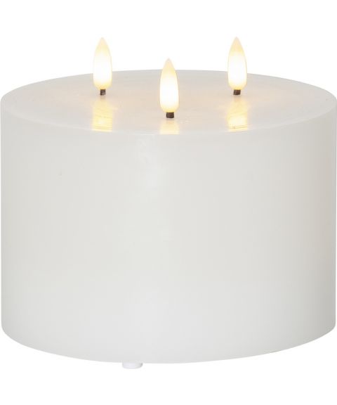 Flamme kubbelys med 3 veker, høyde 13 cm, for batteri, med timer, Hvit