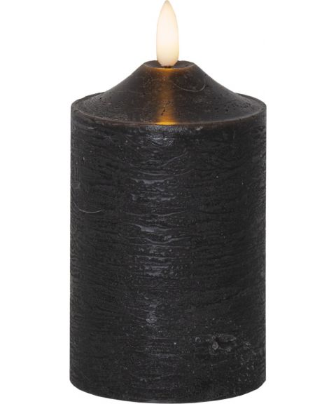 Flamme kubbelys, høyde 15 cm, for batteri, med timer, Sort