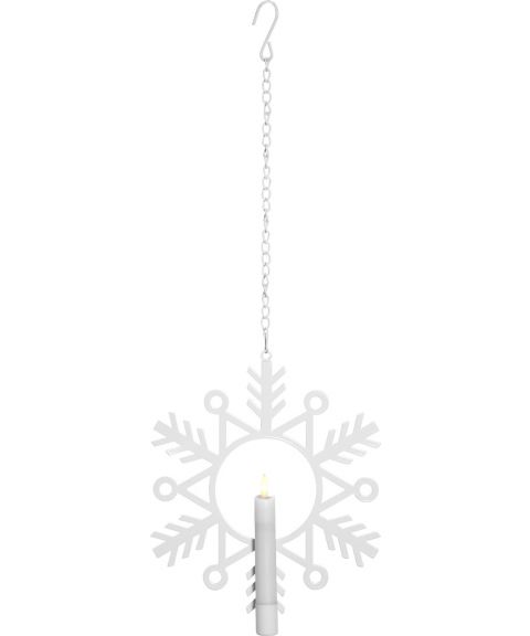 Flamme Snowflake candel dekorasjon, for batteri, med timer, Hvit