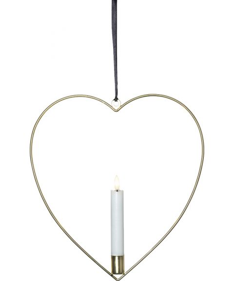 Flamme Heart hengende hjerte med lys, for batteri, med timer, Messingfarget