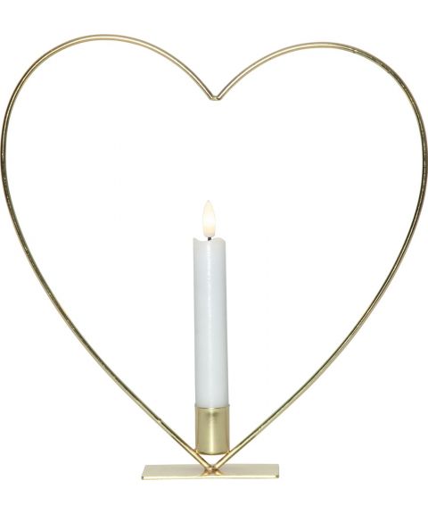 Flamme Heart bordhjerte med lys, for batteri, med timer, Messingfarget