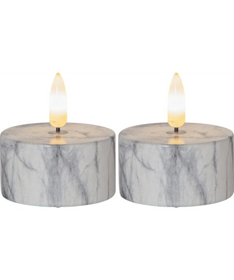 Flamme Marble T-lys, høyde 6 cm, for batteri, med timer, 2-pk