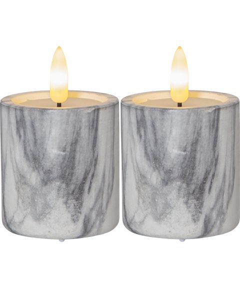 Flamme Marble votivlys, høyde 9 cm, for batteri, med timer, 2-pk