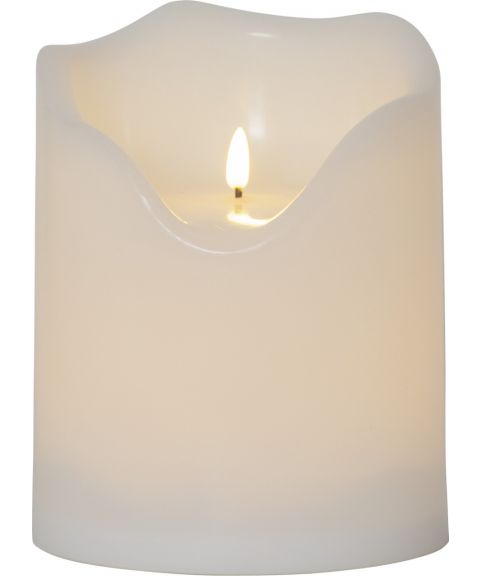 Flamme Grande plast kubbelys, høyde 20 cm, for batteri, med timer, Hvit