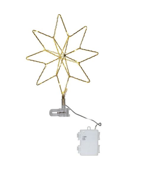 Topsy toppstjerne for batteri, med timer, Messingfarget