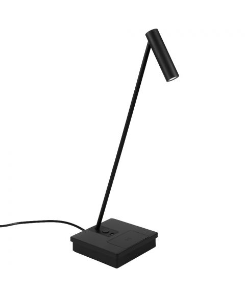 Elamp bordlampe med trådløs lading og USB-utgang, Sort