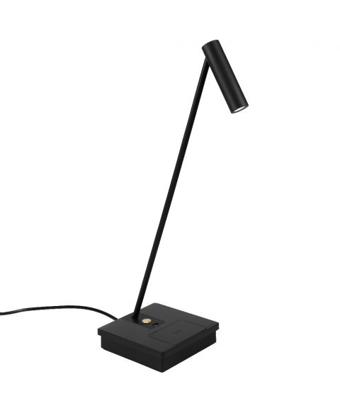 Elamp bordlampe med trådløs lading og USB-utgang, Sort/Gull