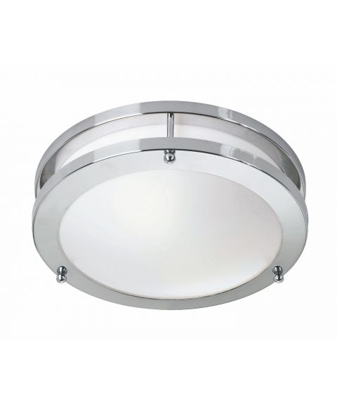 Täby taklampe, diameter 25 cm, LED 3000K 750lm, Krom/Hvit