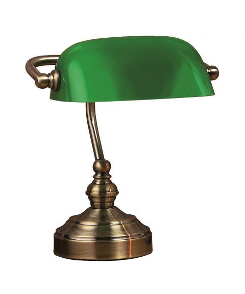 Bankers bordlampe, høyde 25 cm, Oksidert messing / Grønn skjerm