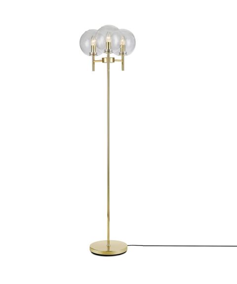 Crown gulvlampe, høyde 147 cm, Børstet messing /Klart glass