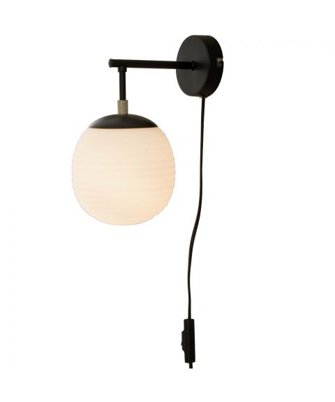 Rille vegglampe, Sort / Opalhvit