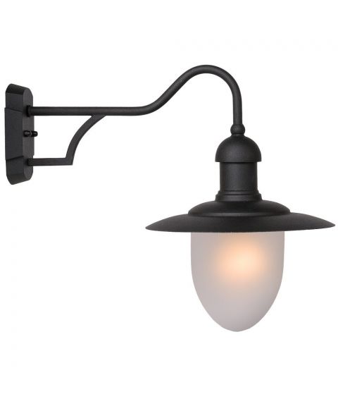 Aruba vegglampe på arm, diameter skjerm 25 cm, Frostet glass, Sort