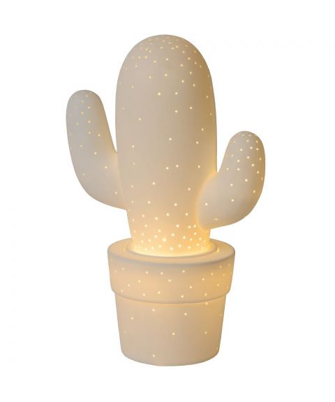 Cactus bordlampe i keramikk, høyde 30 cm, Hvit