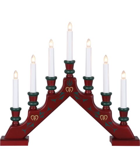 Sara Tradition lysestake med 7 lys, høyde 38 cm, Rød med dekor