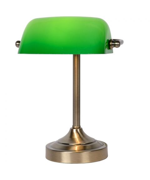 Banker bordlampe, høyde 31 cm, Bronse/Grønt glass