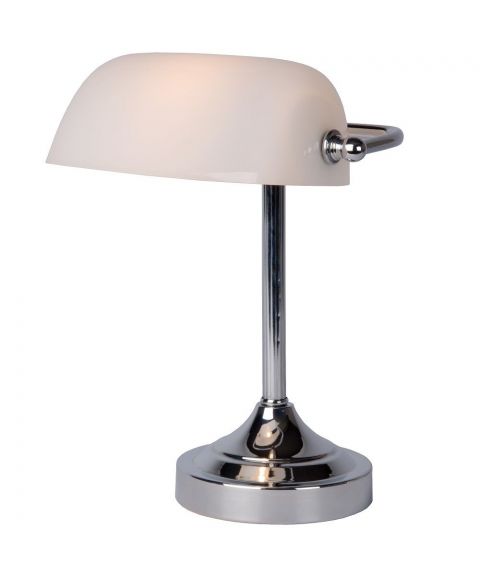 Banker bordlampe, høyde 31 cm, Krom/Hvitt glass
