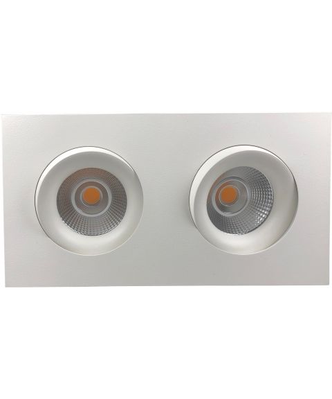 Georgia 360SQ K2 downlight, CRI97, dimbar LED 2700 Kelvin 530lm x 2, 25º tilt, IP44, Hvit