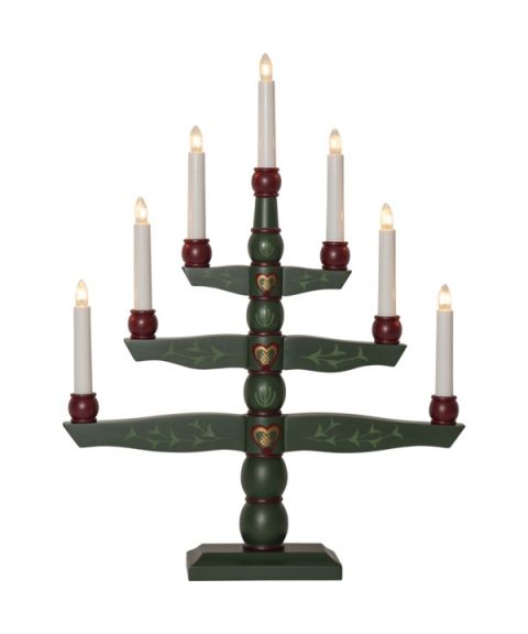 Tradition lysestake, høyde 54 cm, Grønn med dekor